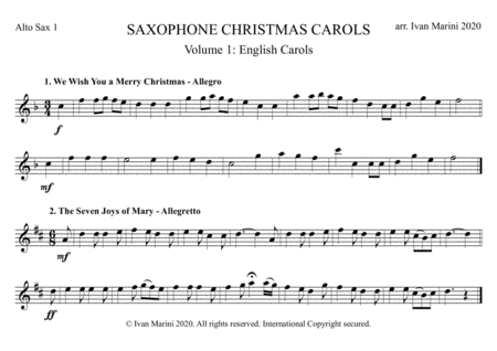 SAXOPHONE CHRISTMAS CAROLS vol. 1 - 12 English Carols for Sax Quartet (SATB or AATB) (arr. Ivan Marini)