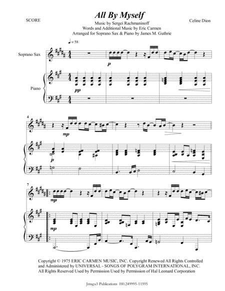All By Myself (arr. James M. Guthrie, ASCAP)
