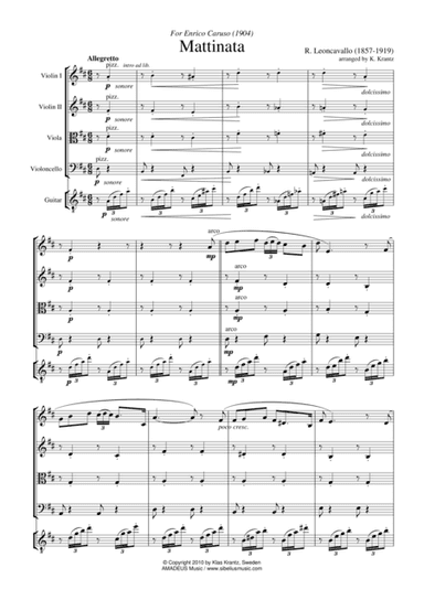 Mattinata for easy string quartet and guitar (arr. Klas Krantz)