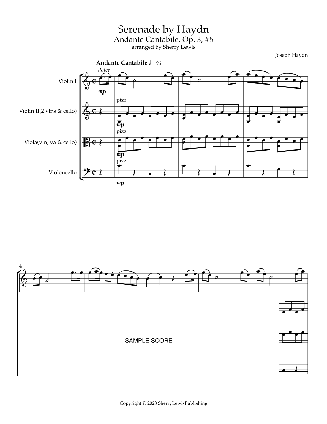 Serenade by Haydn, Op. 3 #5 Andante Cantabile (arr. Sherry Lewis)