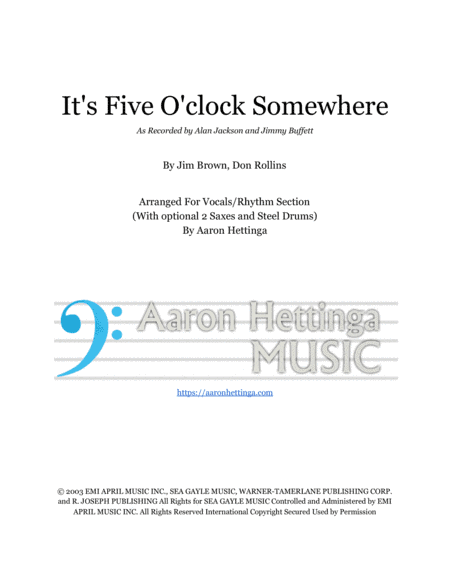 It's Five O'clock Somewhere (arr. Aaron Hettinga)