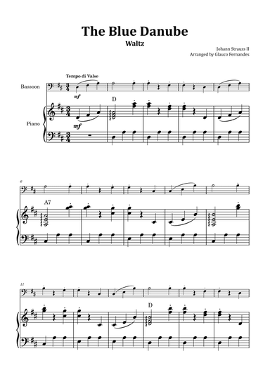 The Blue Danube - Bassoon and Piano with Chord Notations (arr. Glauco Fernandes)