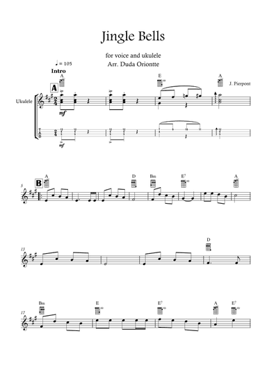 Jingle Bells (A major - TABS - no lyrics) (arr. Duda Oriontte)