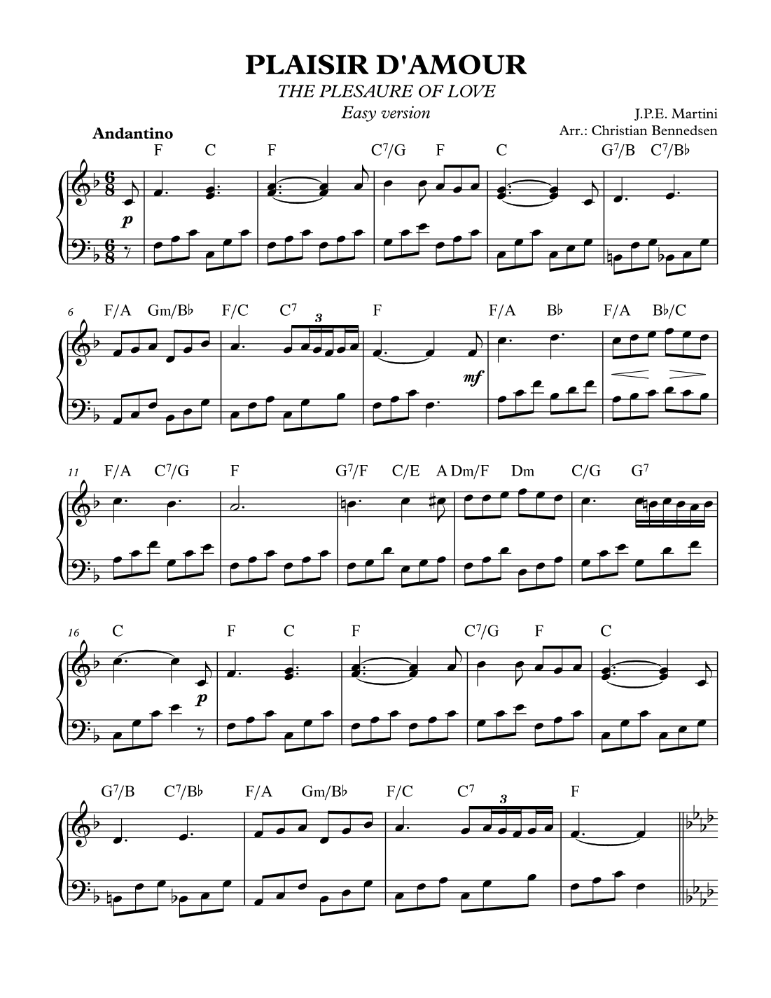 Plaisir D'amour - Easy version (arr. Christian Bennedsen)