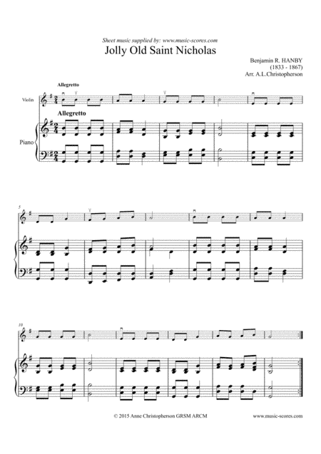 Jolly Old Saint Nicholas - Violin and Piano (arr. Anne L Christopherson GRSM ARCM)