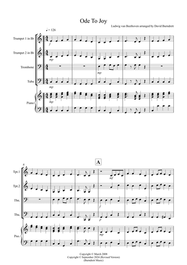 Ode to Joy for Brass Quartet (arr. David Burndrett)