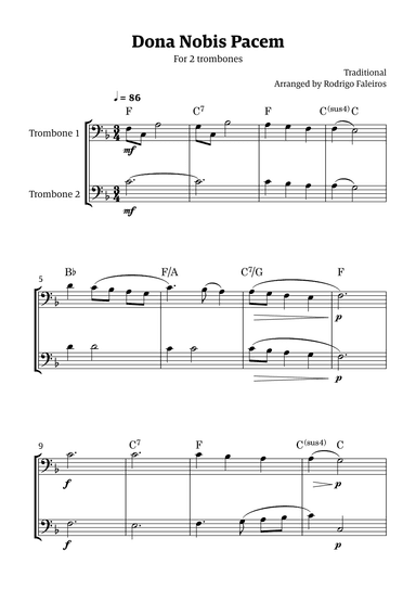 Dona Nobis Pacem - for 2 trombones (with chords) (arr. Rodrigo Faleiros)