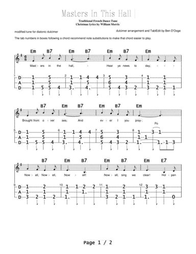 Masters InThis Hall, for Appalachian mountain lap dulcimer (arr. Ben D'Ooge)