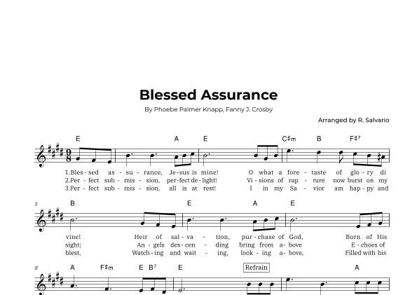 Blessed Assurance (Key of E Major) (arr. R. Salvario)