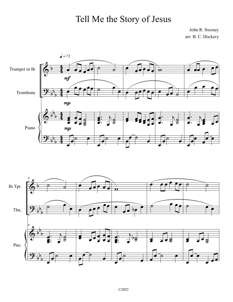 Tell Me the Story of Jesus (Trumpet and Trombone Duet with Piano Accompaniment) (arr. B. C. Dockery)