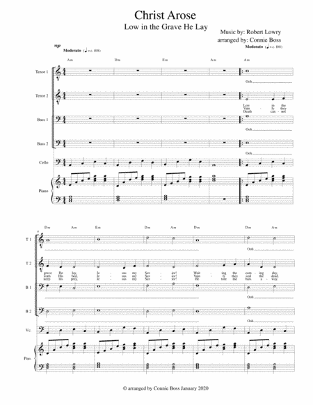 Christ Arose - Low in the Grave He Lay - TTBB with cello and piano (arr. Connie Boss)