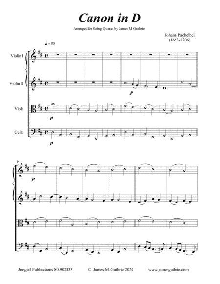 Pachelbel: Canon in D for String Quartet (arr. James M. Guthrie)
