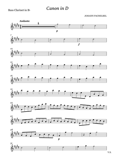 Canon in D for Bass Clarinet in Bb (arr. Cássio Silva Chaves)
