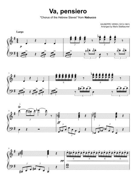 Va, pensiero ("Chorus of the Hebrew Slaves" from Nabucco) - Piano Solo (arr. Mario Stallbaumer)