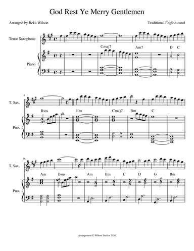 God Rest Ye Merry Gentlemen--tenor sax solo (arr. Beka Wilson)