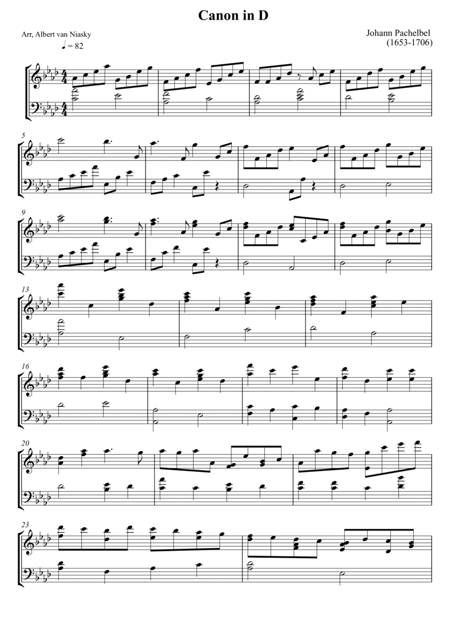 Johann Pachelbel - Canon in D - Ab major key (arr. Albert van Niasky)