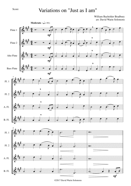 Variations on Just As I Am (Flute Quartet - 2 flutes, alto and bass flutes) (arr. David Warin Solomons)