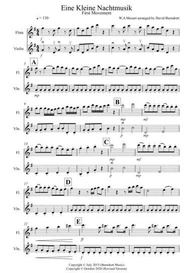 Eine Kleine Nachtmusik (1st movement) for Flute and Violin Duet (arr. David Burndrett)
