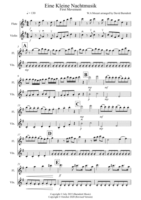 Eine Kleine Nachtmusik (1st movement) for Flute and Violin Duet (arr. David Burndrett)