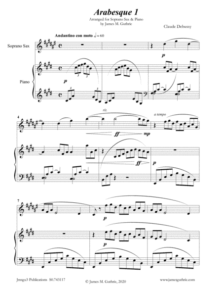 Debussy: Two Arabesques for Soprano Sax & Piano (arr. James Guthrie, ASCAP)