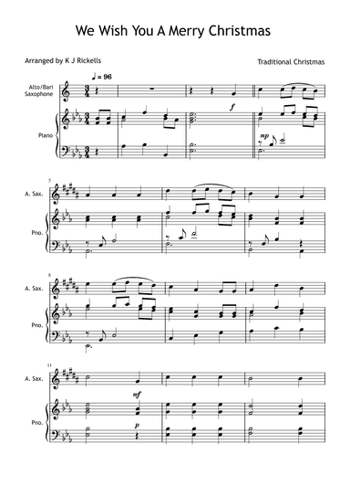 We Wish You A Merry Christmas - Alto/Bari Saxophone (arr. K J Rickells)