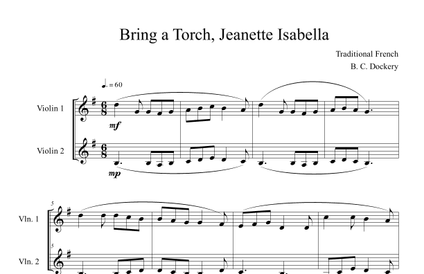 Bring a Torch, Jeanette Isabella (Violin Duet) (arr. B. C. Dockery)