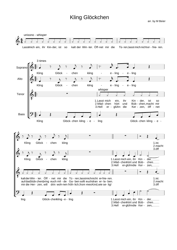 Kling Glöckchen - enjoy a all time favorite German Christmas Song in new and fun-to-sing arrangement (arr. Michael Beier)
