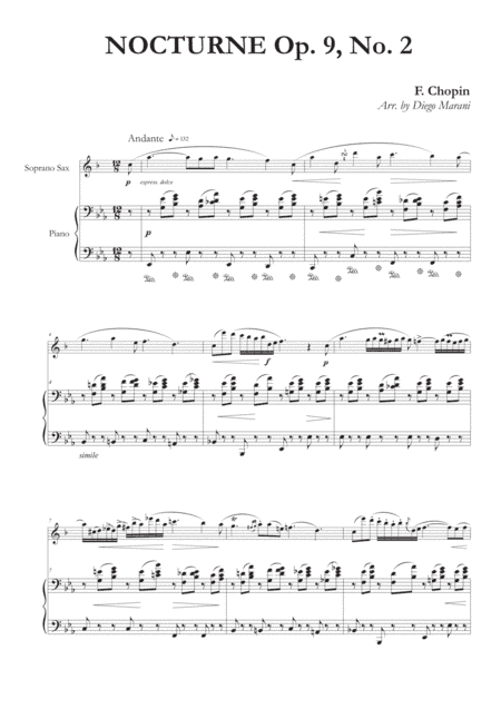Nocturne Op. 9, No. 2 for Soprano Saxophone and Piano (arr. Diego Marani)