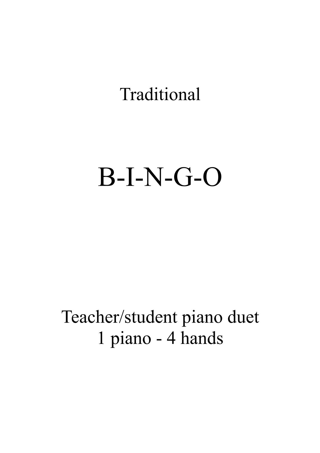 BINGO - Teacher and student piano duet - 1 piano 4 hands (arr. Ene Nixon)