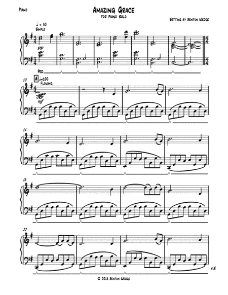 Amazing Grace for Solo Piano (arr. Benton Wedge)
