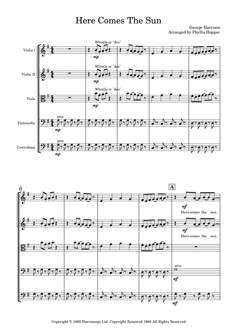 Here Comes The Sun (arr. Phyllis Hopper)