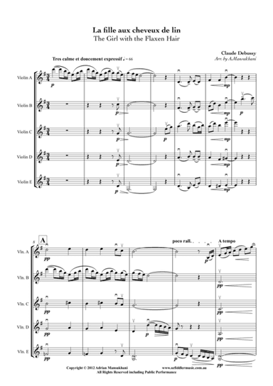 La fille aux cheveux de lin (The Girl with the Flaxen Hair), by Claude Debussy, arranged for 5 violi (arr. Adrian Mansukhani)