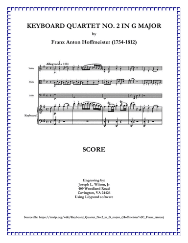 Hoffmeister Keyboard Quartet No. 2 in G Major (arr. Joseph L. Wilson, Jr.)