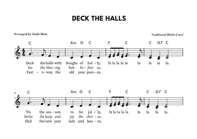 Deck The Halls - Lead Sheet in C (lower key) (arr. Valdir Maia)