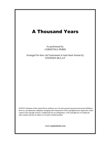 A Thousand Years (arr. Stephen Bulat)