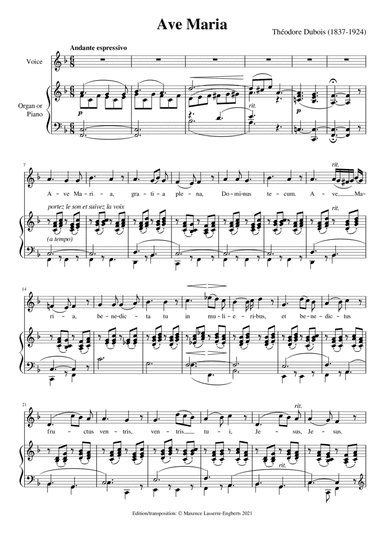 Dubois: Ave Maria [Medium-Low Voice; Key: F] (arr. Maxence Lasserre-Engberts)