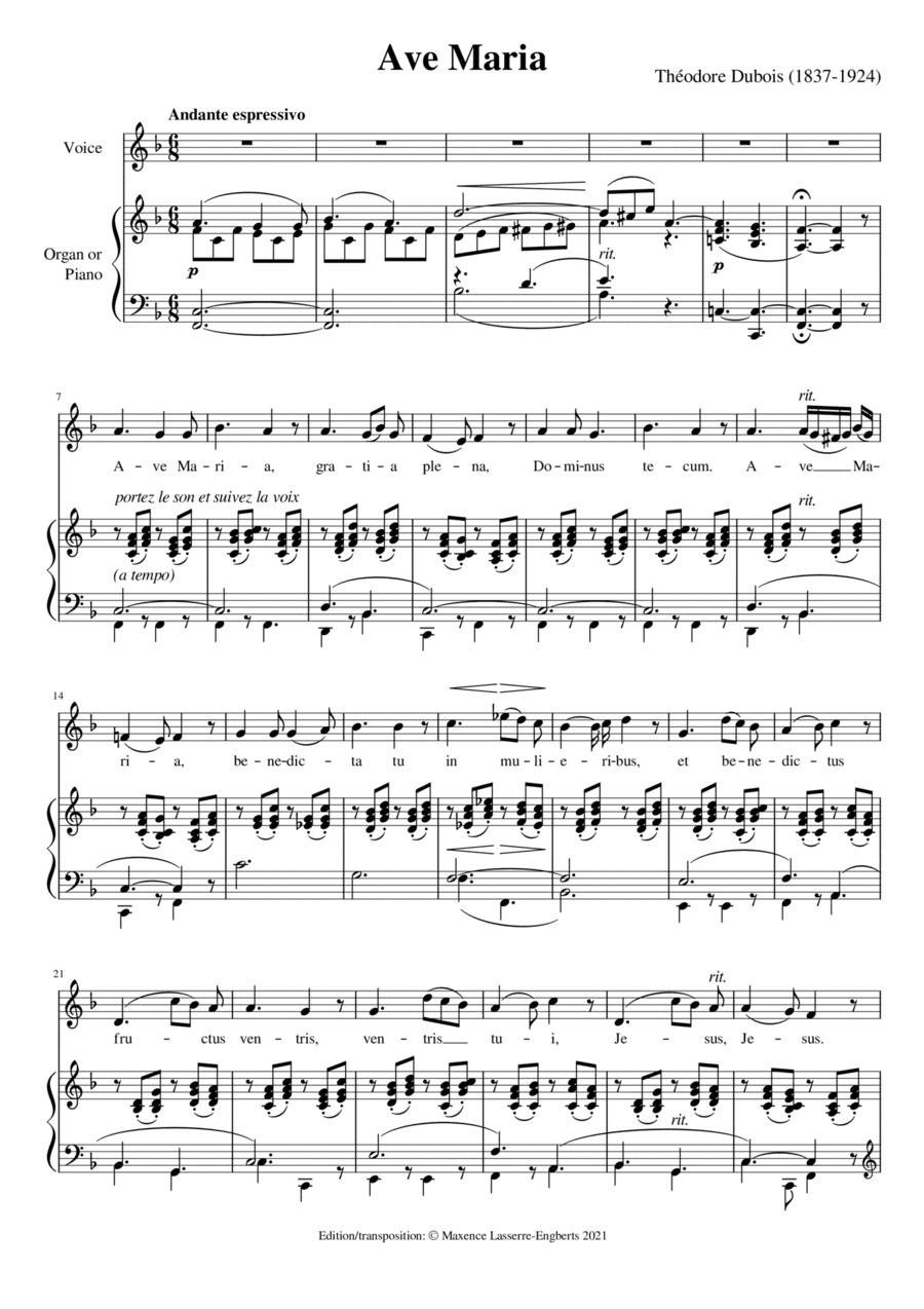 Dubois: Ave Maria [Medium-Low Voice; Key: F] (arr. Maxence Lasserre-Engberts)