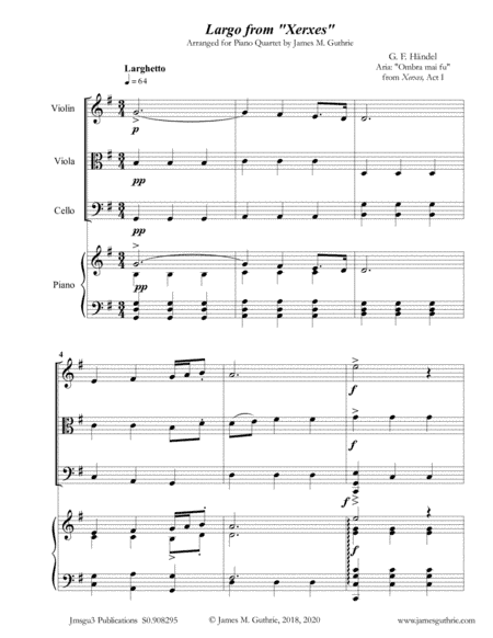 Handel: Largo from Xerxes for Piano Quartet (arr. James M. Guthrie)