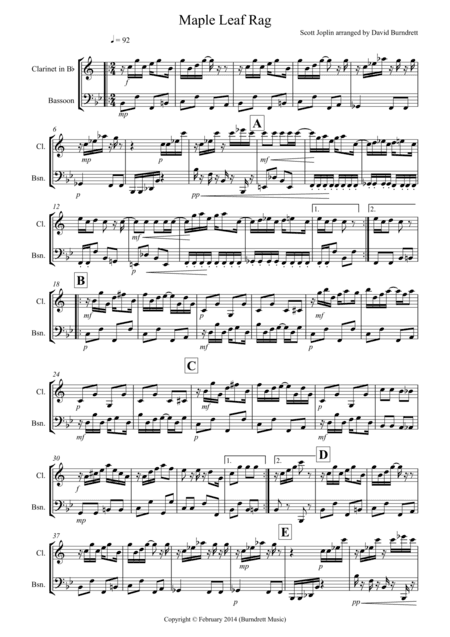 Maple Leaf Rag for Clarinet and Bassoon Duet (arr. David Burndrett)