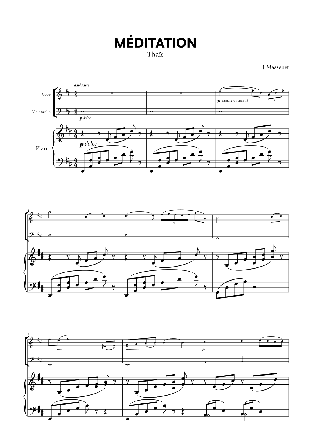 Jules Massenet - Thai¨s Meditation (for Oboe, Cello and Piano) (arr. Cadenza Editions)