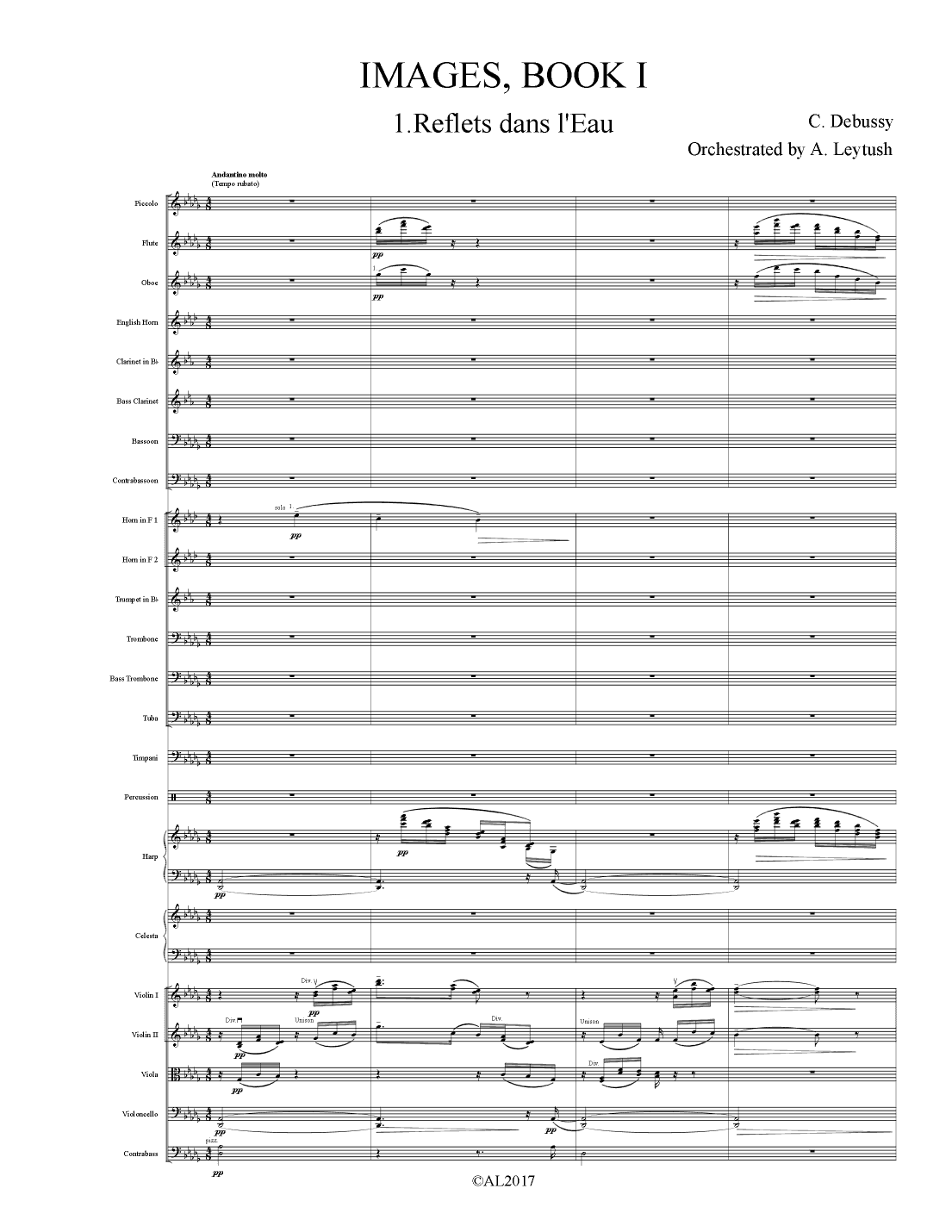C. Debussy - IMAGES, Book I,  Orchestra suite, Orchestrated by A. Leytush - Score Only