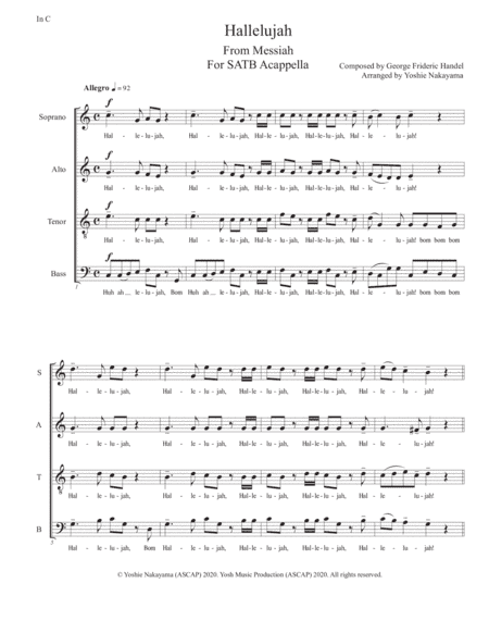 Hallelujah from Messiah in C - SATB Acappella (arr. Yoshie Nakayama)