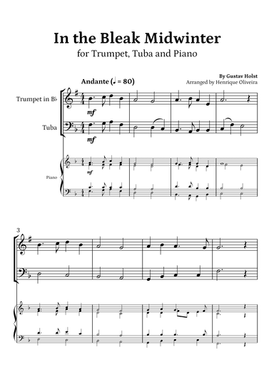 In the Bleak Midwinter (Trumpet, Tuba and Piano) - Beginner Level (arr. Henrique Oliveira)