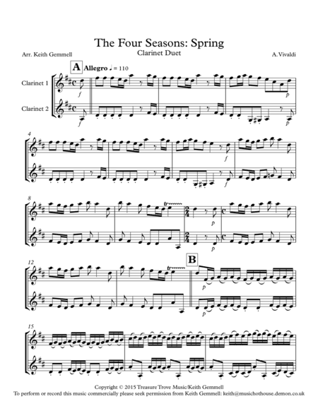 The Four Seasons (Spring): Clarinet Duet (arr. Keith Gemmell)