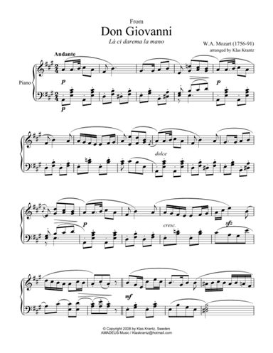 La ci darem la mano for piano solo (arr. Amadeus Music)