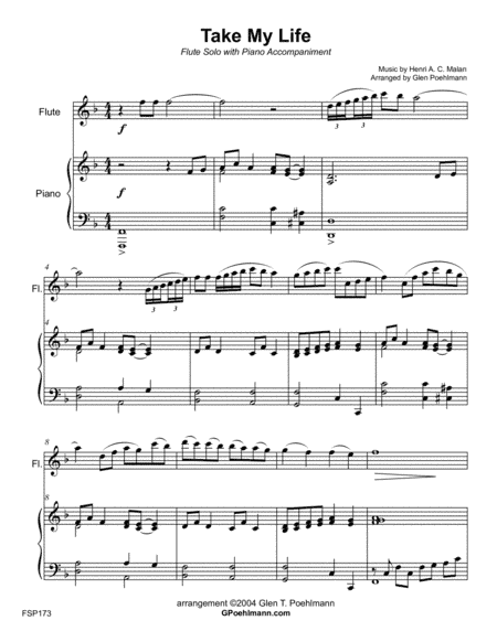 TAKE MY LIFE (and Let It Be Consecrated) - FLUTE SOLO with Piano Accompaniment (Grade 4) (arr. Glen Poehlmann)