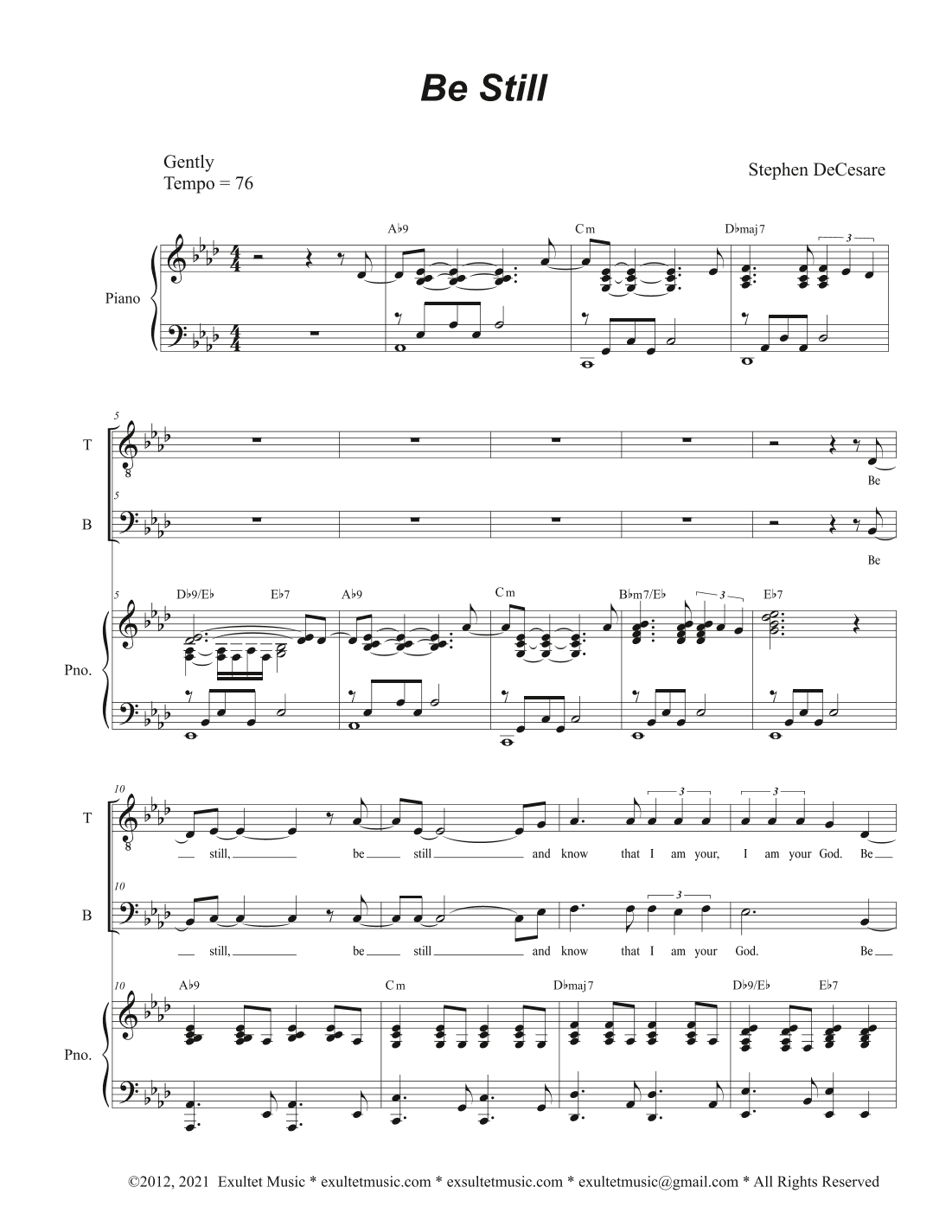 Be Still (Duet for Tenor and Bass solo)