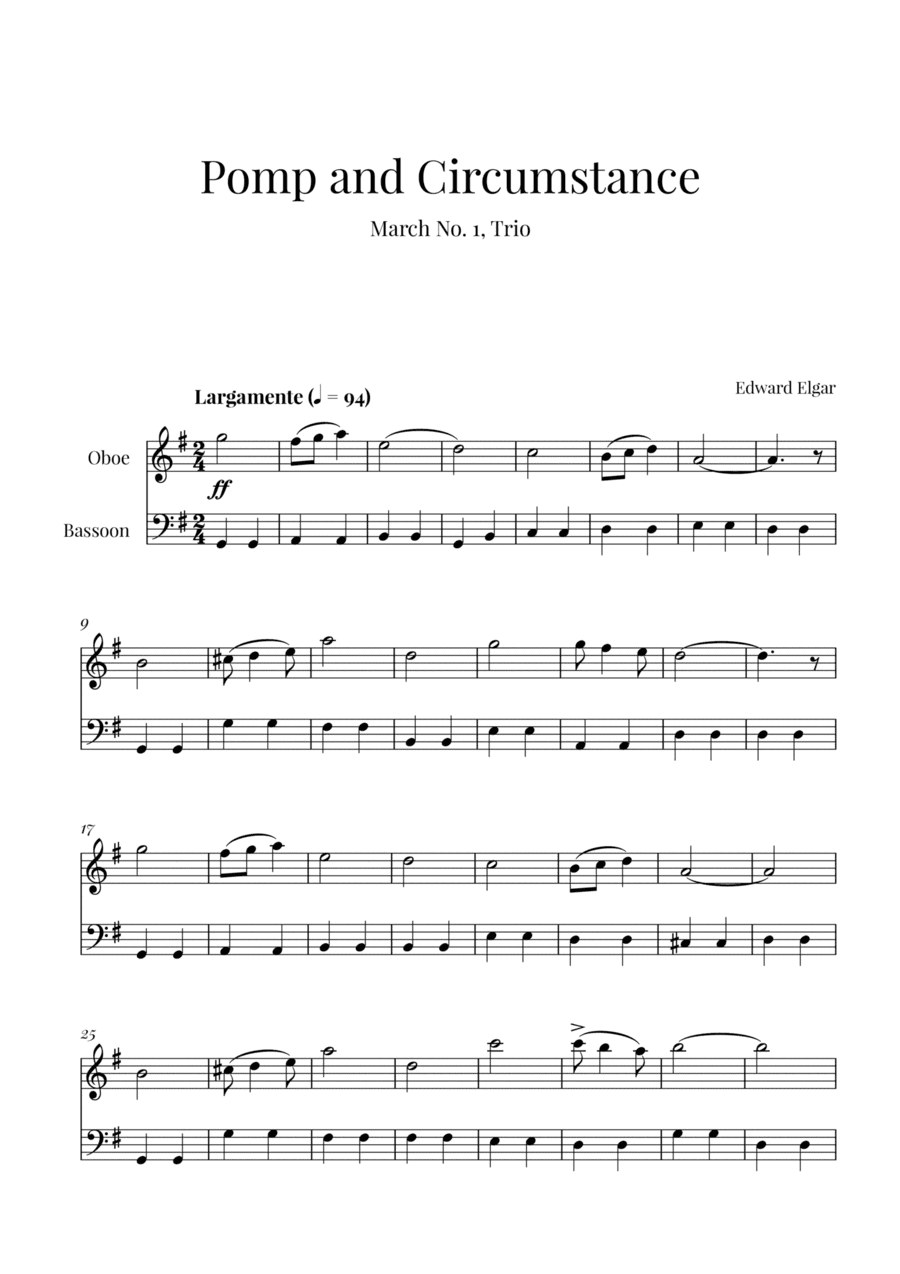 Edward Elgar - Pomp and Circumstance (for Oboe and Bassoon) (arr. Cadenza Editions)