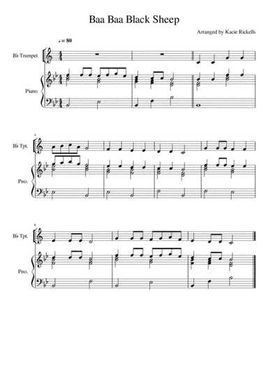 Baa Baa Black Sheep - Trumpet Solo (arr. Kacie J. Rickells)