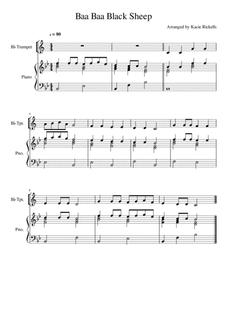 Baa Baa Black Sheep - Trumpet Solo (arr. Kacie J. Rickells)